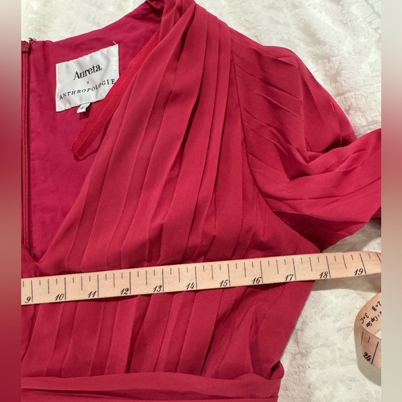 Aureta X Anthropologie Pleated Long-Sleeve V-Neck Dress lined - Picture 7 of 12